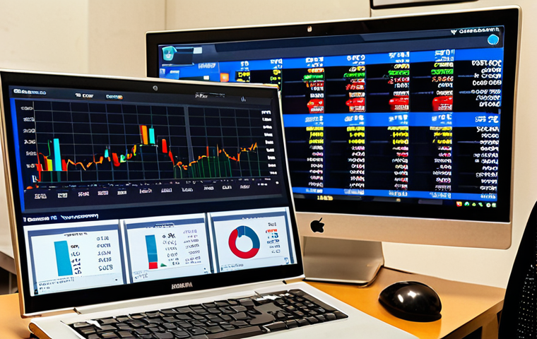 **
A brightly lit financial analysis workspace. On a large monitor, financial charts and data related to dividend stocks are displayed. A younger Thai investor is using Aspen Bualuang iTracker software, analyzing dividend payout ratio, dividend yield, and dividend growth rate. The background shows bookshelves with finance books and a Thai flag subtly placed. The overall feel is professional and informative.
**
