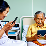 Tech Solutions for Aging Thailand**

*   **Prompt:** "A vibrant digital illustration showing Thai elderly individuals happily using modern technology like telemedicine apps on tablets and wearable health devices. In the background, depict sleek, automated robotic solutions in healthcare and senior living facilities. Style: Clean, modern, slightly futuristic, with warm, inviting colors."

**