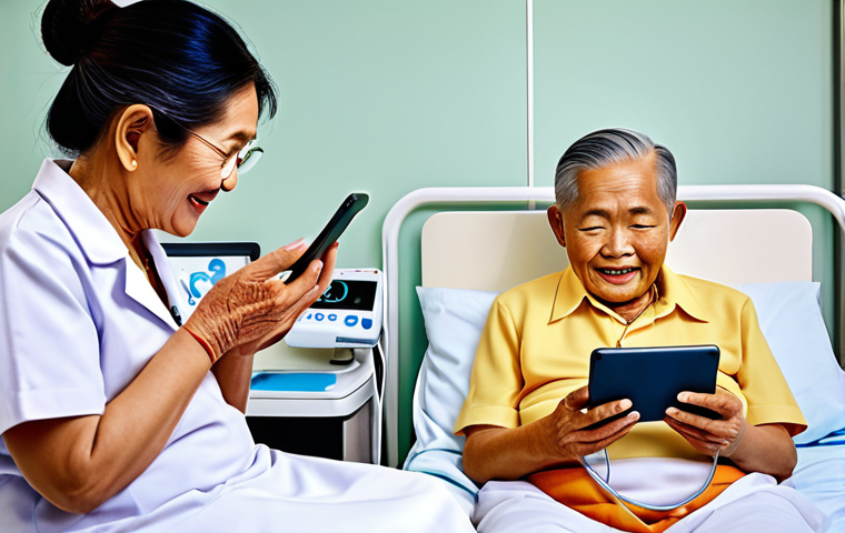 Tech Solutions for Aging Thailand**
* **Prompt:** "A vibrant digital illustration showing Thai elderly individuals happily using modern technology like telemedicine apps on tablets and wearable health devices. In the background, depict sleek, automated robotic solutions in healthcare and senior living facilities. Style: Clean, modern, slightly futuristic, with warm, inviting colors."
**